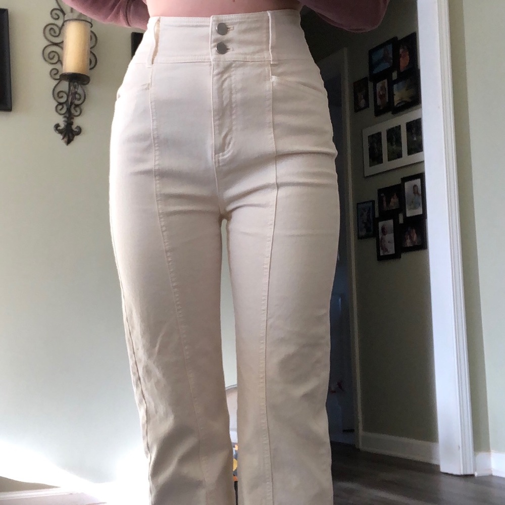 Cream high waisted jeans with handbag included